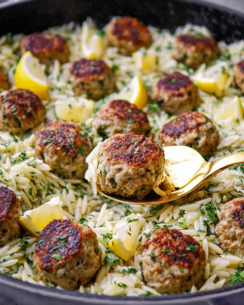 Easy Greek Chicken Meatballs with Lemon Orzo Recipe
