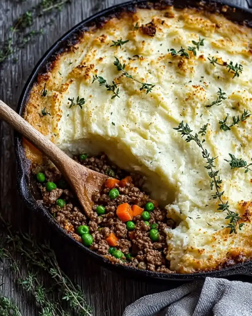 Spread the mashed potatoes evenly over the meat mixture in the skillet Recipe