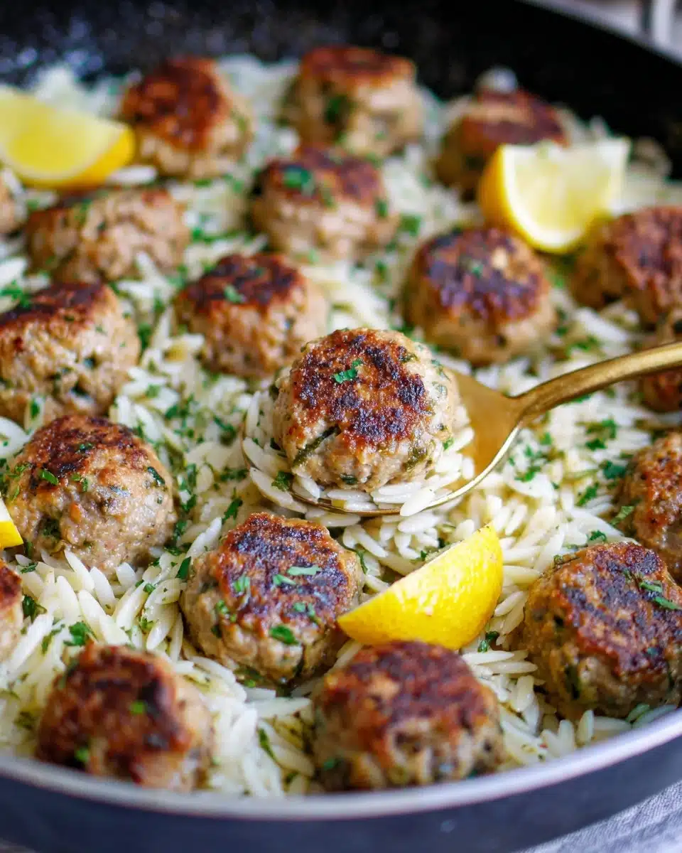 Easy Greek Chicken Meatballs with Lemon Orzo Recipe - Recipe Image