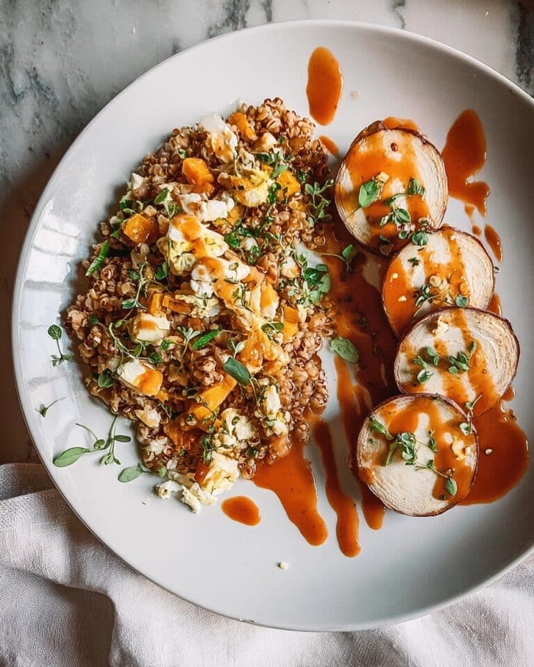 Asian Fried Farro with Roasted Eggplant and Sriracha Cashew Sauce Recipe