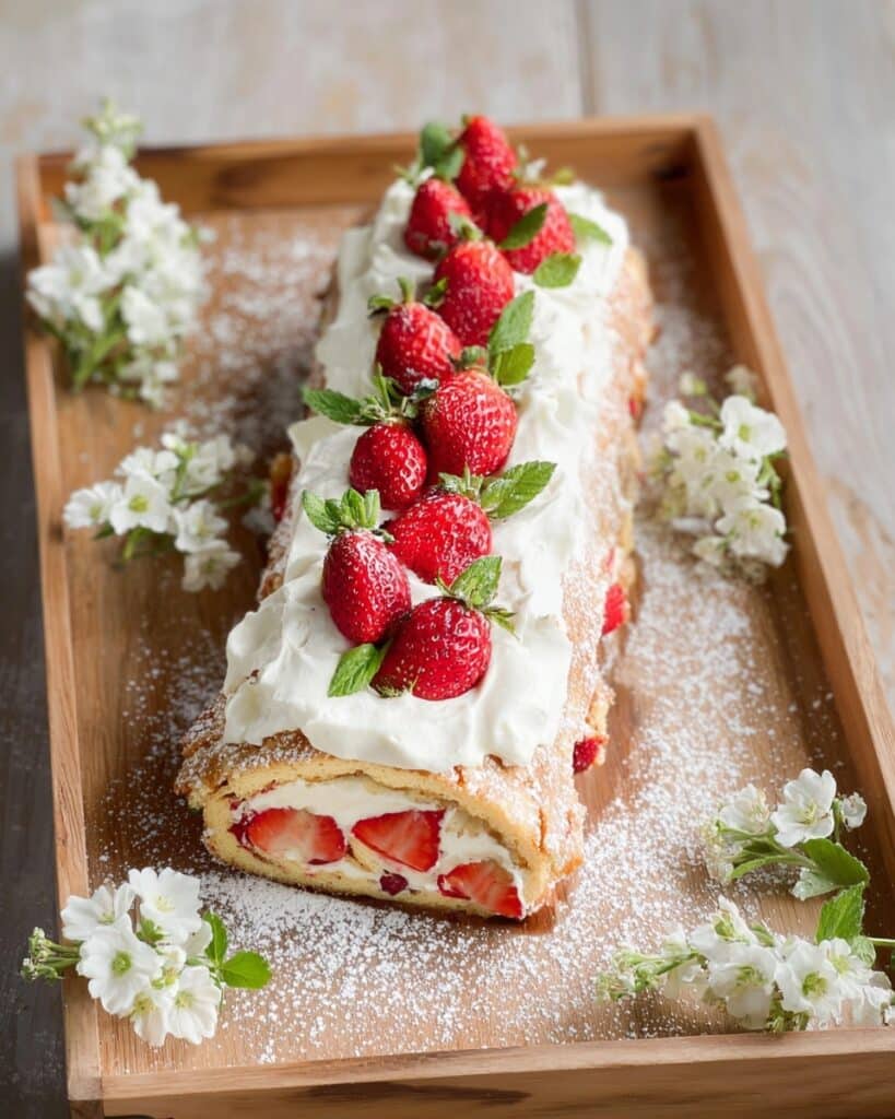 Strawberry Mascarpone Meringue Roulade Recipe