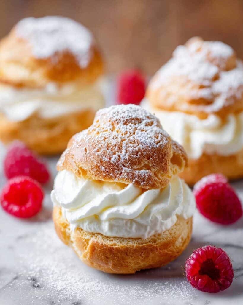 Cream Puffs with Vanilla Whipped Cream and Raspberries Recipe