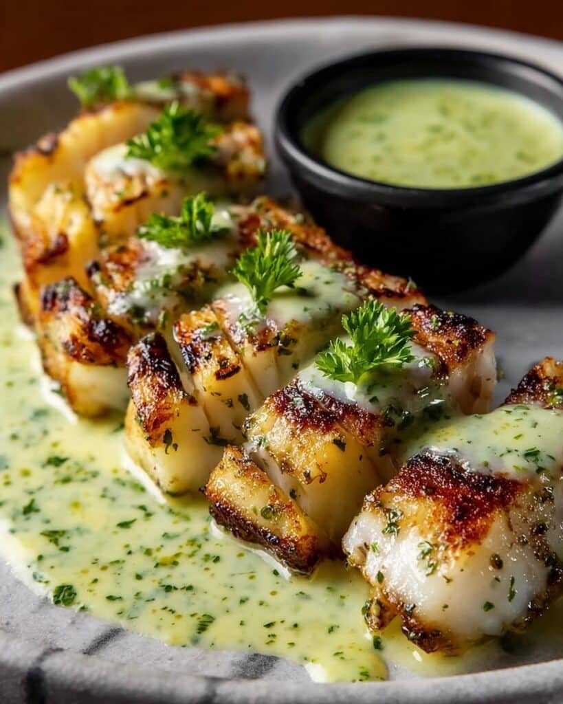 Garlic Butter Cod Strips with Cilantro Lime Sauce Recipe