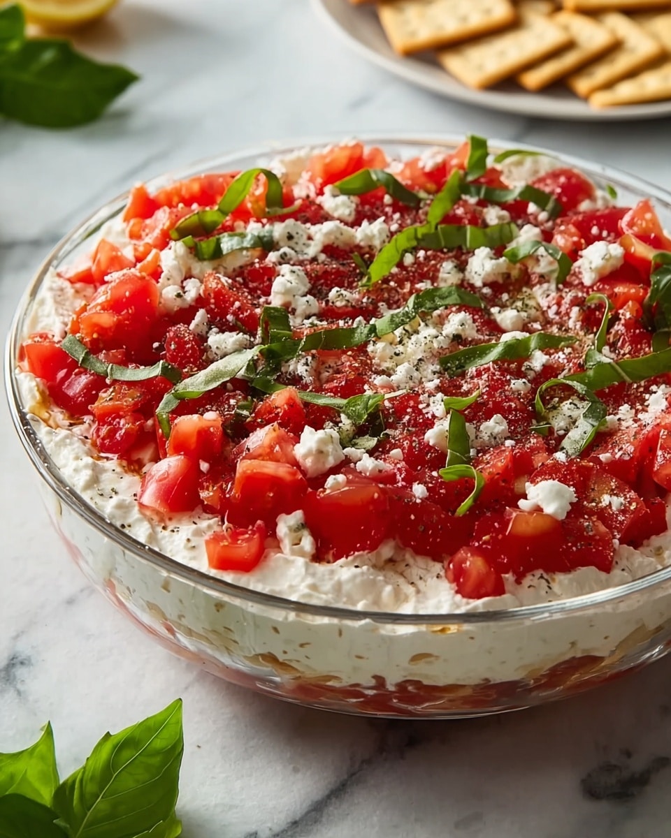 Bright and Creamy Bruschetta Dip with Feta and Fresh Tomatoes Recipe - Recipe Image