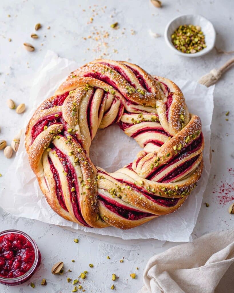 Raspberry and Pistachio Wreath Recipe