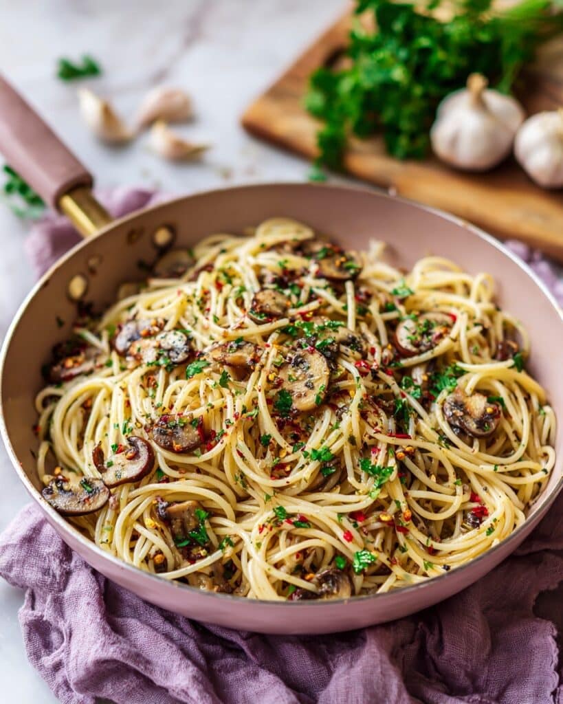 Mushroom and Garlic Spaghetti Dinner Recipe