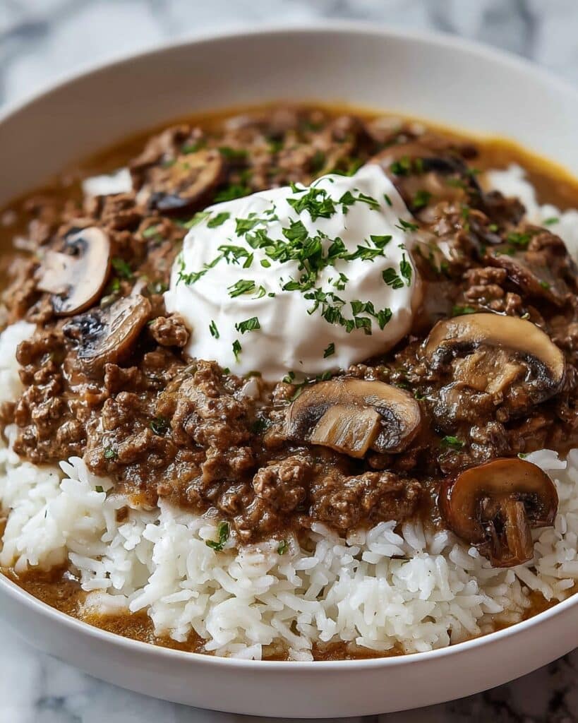 Creamy Beef & Mushroom Rice Bake Recipe