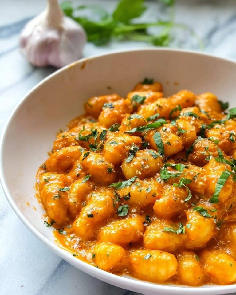 Gnocchi with Garlic Cream Tomato Sauce Recipe