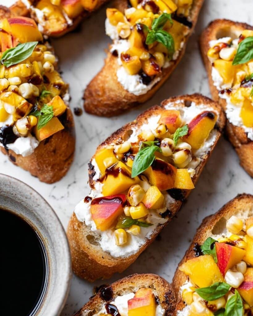 Peach Corn Ricotta Crostini Recipe