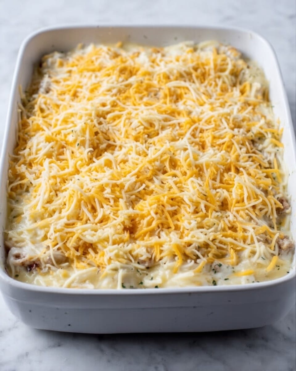 A white bowl filled with creamy pasta mixed with small white cubes of chicken. The pasta is light yellow and tangled together, coated in a thick white sauce that looks smooth and rich. The white sauce covers the pasta and chicken evenly, creating a soft texture with slight lumps from the chicken pieces. A utensil with a metal handle and a blue and green silicone part is resting inside the bowl. The bowl is placed on a surface with white marbled texture. photo taken with an iphone --ar 4:5 --v 7