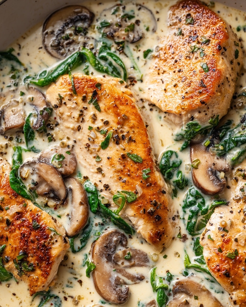 Creamy Chicken Mushroom Spinach Skillet Recipe - Recipe Image