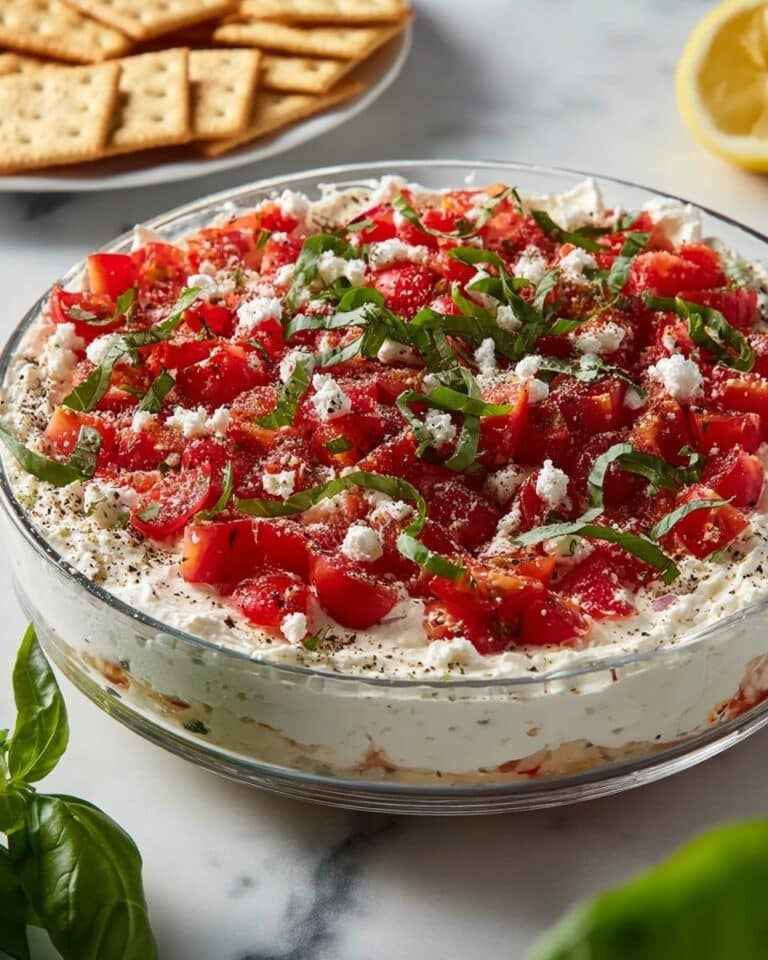 Bright and Creamy Bruschetta Dip with Feta and Fresh Tomatoes Recipe