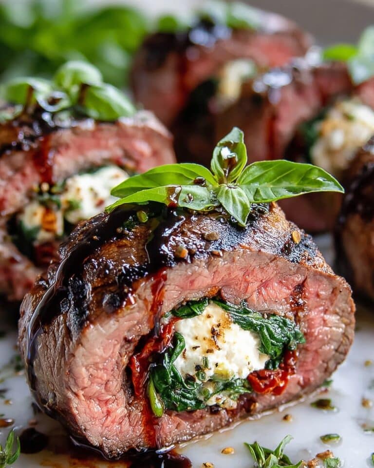 Stuffed Flank Steak with Cream Cheese, Mushrooms, Spinach, and Roasted Red Bell Pepper Recipe