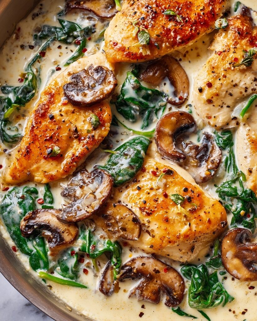 Creamy Chicken Mushroom Spinach Skillet Recipe