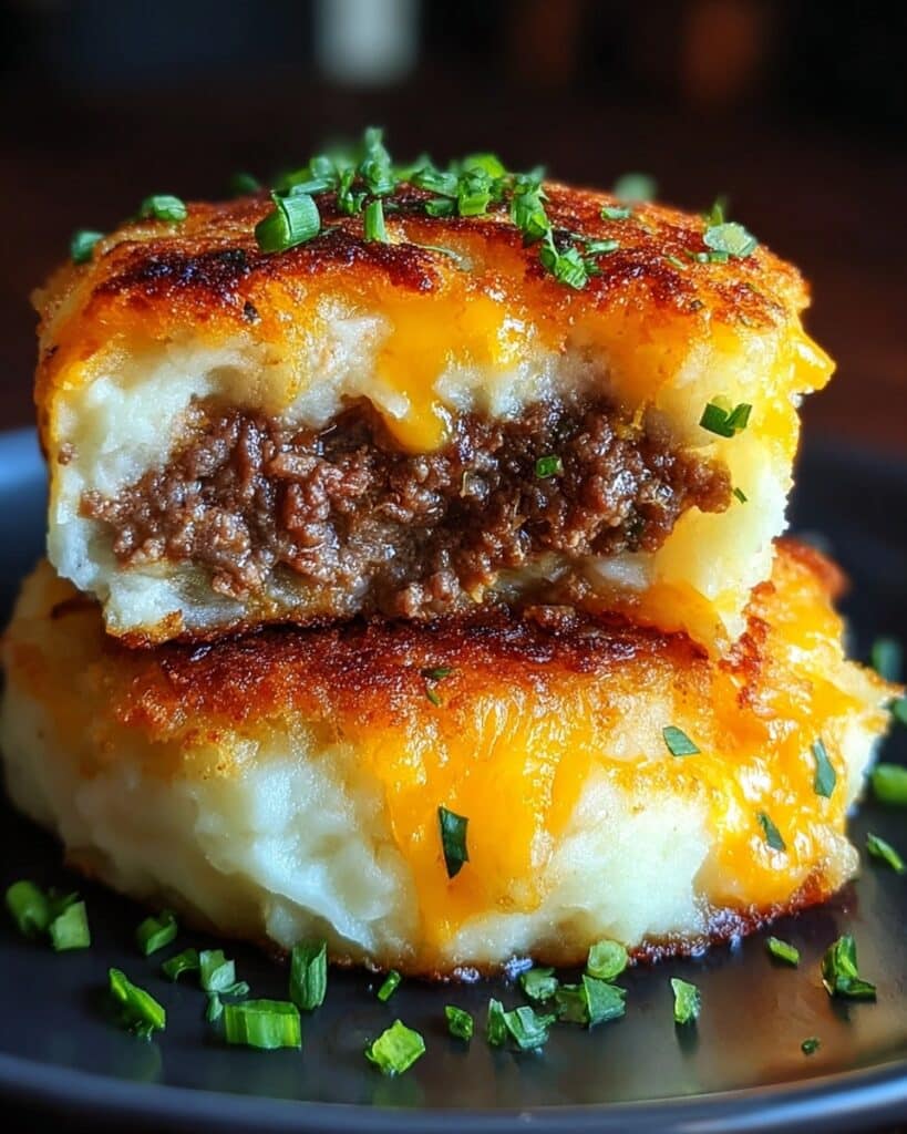 Cheesy Ground Beef-Stuffed Crispy Mashed Potatoes Recipe