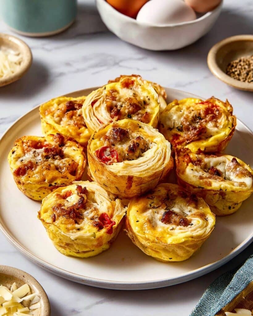 Pinwheel Egg Cups with Italian Sausage, Bell Peppers, and Mozzarella Recipe