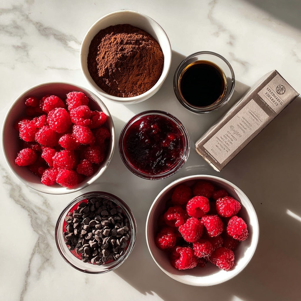The image shows a close-up of chocolate brownies with a rich, dark brown color and a slightly cracked, shiny top layer. The brownies have visible chunks of red raspberries mixed inside, adding a burst of color and texture. The piece in the front is square-shaped and thick, with a dense and moist texture. Around the brownies, there are whole fresh raspberries, bright red and fresh-looking, contrasting with the dark chocolate. The brownies are placed on a white marbled surface with some crumbs and a woman's hand slightly visible on the edge. photo taken with an iphone --ar 4:5 --v 7