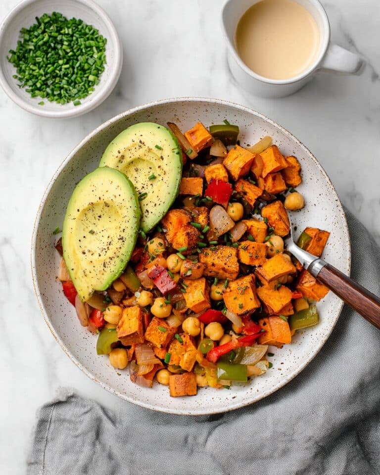 Chickpea & Sweet Potato Breakfast Hash with Sriracha Tahini Sauce Recipe