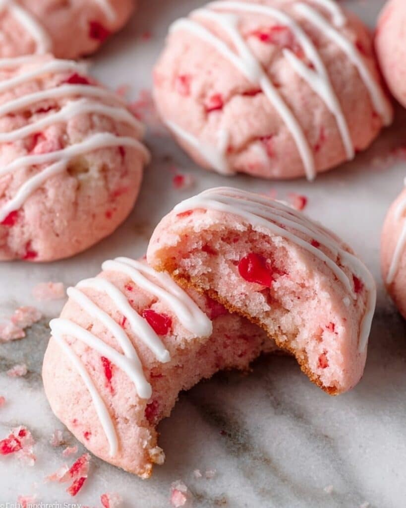 Cherry Almond Shortbread Cookies with White Chocolate Drizzle Recipe