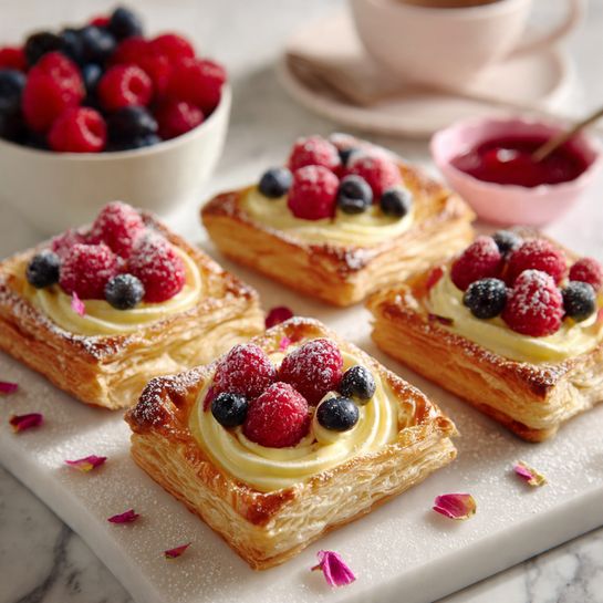 Vegan Custard Pastries with Raspberry Jam and Fresh Berries Recipe