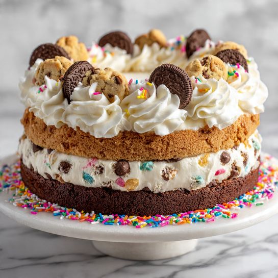 Funfetti Double Chocolate Chip Cookie Cake with Vanilla Buttercream Recipe