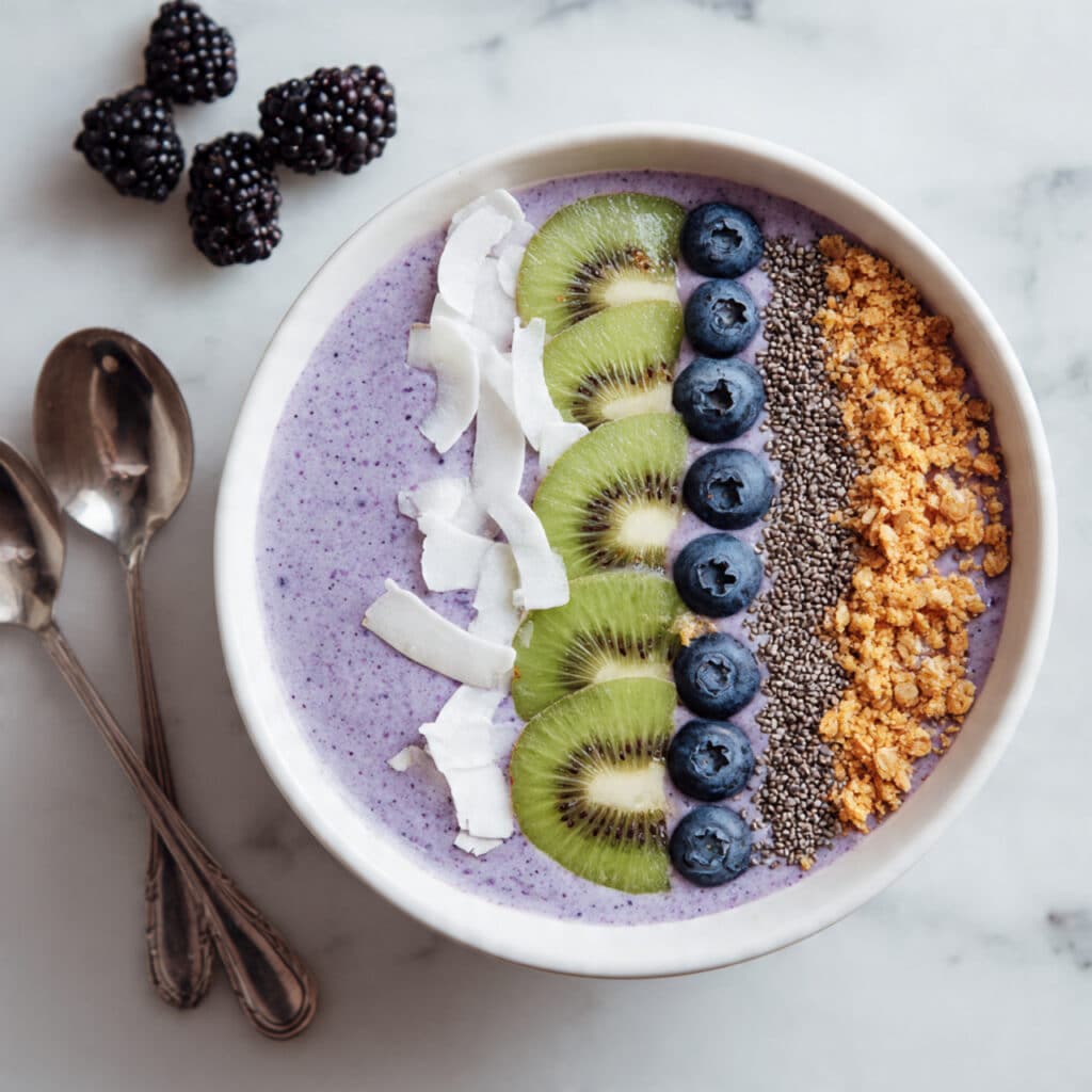 Blueberry and Blackberry Smoothie Bowl with Granola and Coconut Toppings Recipe