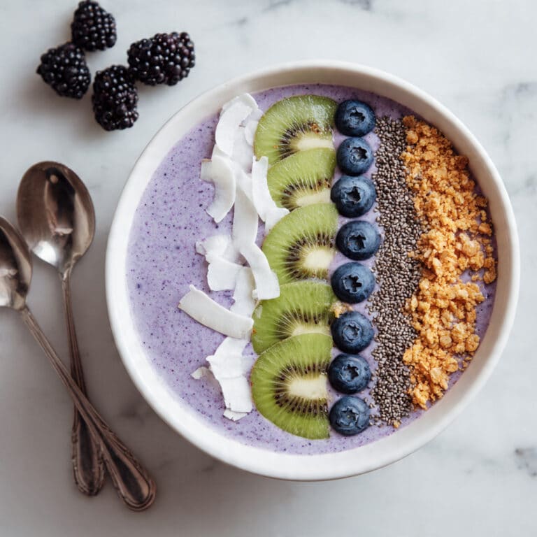 Blueberry and Blackberry Smoothie Bowl with Granola and Coconut Toppings Recipe