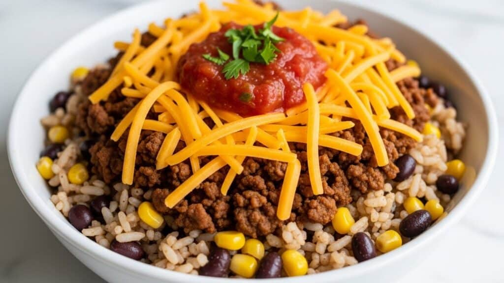 Quick & Hearty Ground Beef Burrito Bowl Recipe
