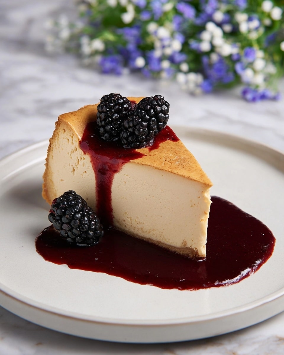 A thick slice of creamy caramel-colored cheesecake sits on a white plate with a smooth texture and slight softness at its edges, showing a dense and smooth inner layer with a golden-brown crust on the top edge. Next to the slice, there is a small scoop of the same cheesecake texture on the plate. In the background, the larger cheesecake rests on crumpled parchment paper atop a white marbled surface, revealing the same soft caramel color and browned crust around the edges. A metal utensil is partially visible behind the slice on the plate. Photo taken with an iphone --ar 4:5 --v 7