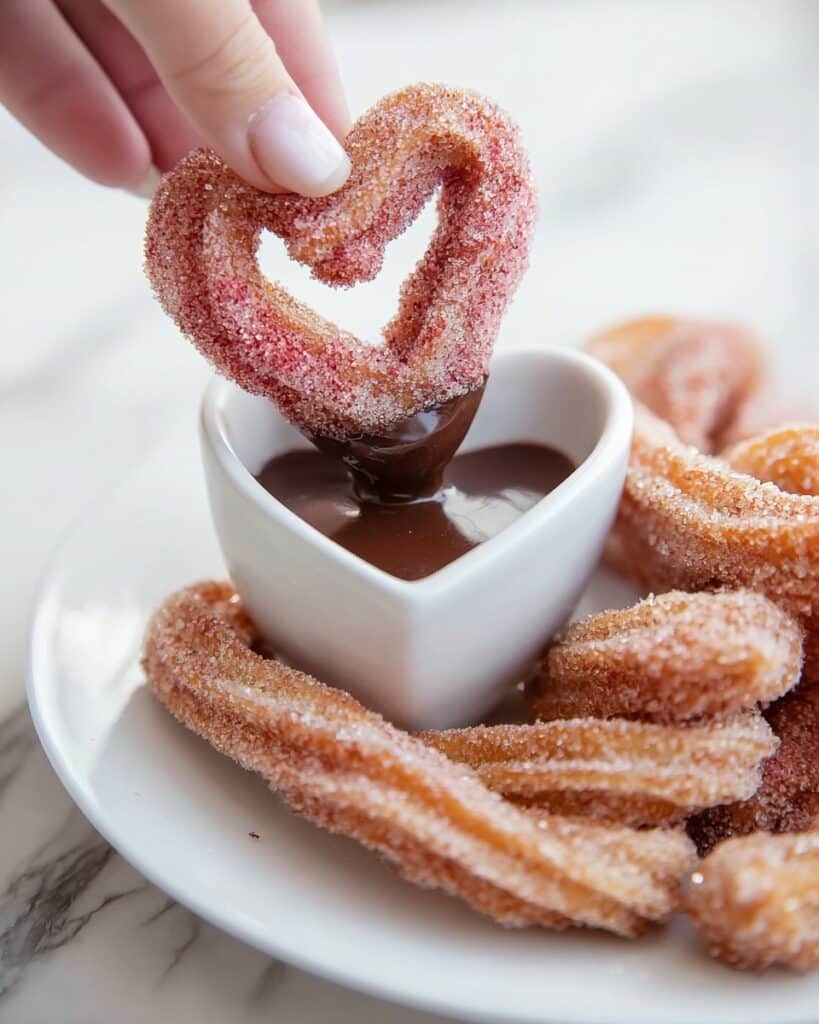 Heart-Shaped Churros Coated with Strawberry Sugar Recipe