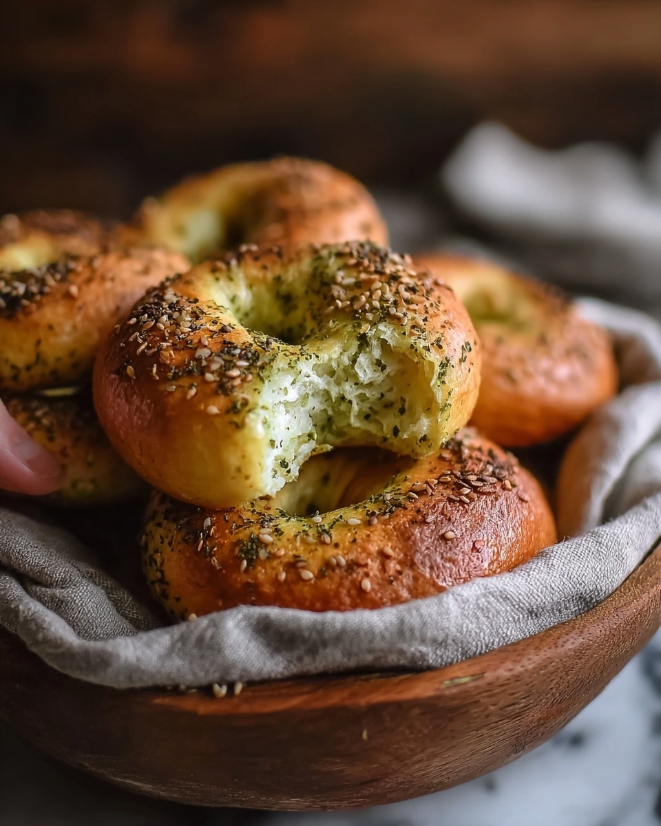 Soft Fluffy Green Herb Bagels Recipe - Recipe Image
