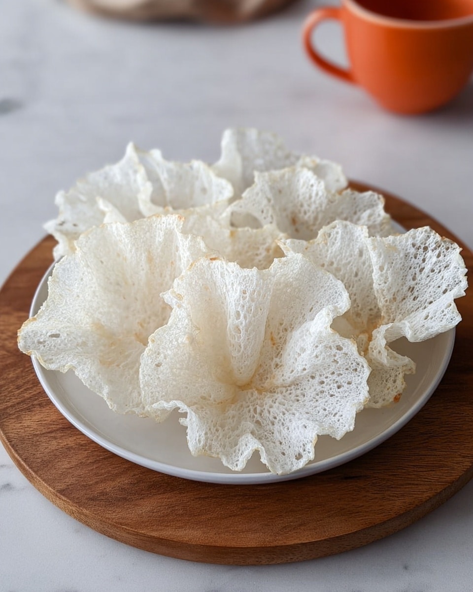There are four small white bowls placed closely on a white marbled surface. Each bowl contains crispy snack chips: the top left bowl holds thin, lightly salted chips with black pepper sprinkled on top; the top right bowl has chips covered with red chili flakes and some crushed red seasoning; the bottom left bowl contains light golden chips with a flaky texture and some toasted marks; the bottom right bowl holds pale chips topped with green herbs and seasoning. A woman's hand is reaching from the left side, touching the bowl in the bottom left corner. photo taken with an iphone --ar 4:5 --v 7