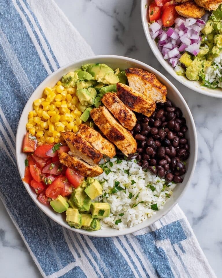 Chicken Burrito Bowl with Cilantro Lime Rice and Fresh Toppings Recipe