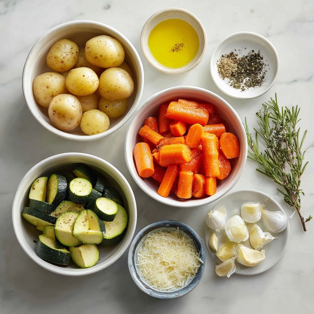 Garlic Herb Roasted Potatoes, Carrots, and Zucchini Recipe - Recipe Image