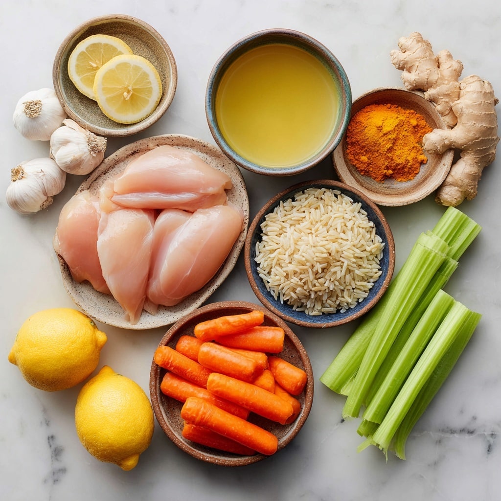 Lemon Ginger Turmeric Chicken and Rice Soup Recipe - Recipe Image