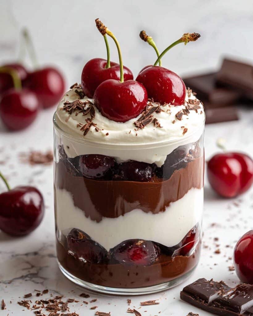 Black Forest Dessert Cups with Macerated Cherries and Vegan Chocolate Mousse Recipe