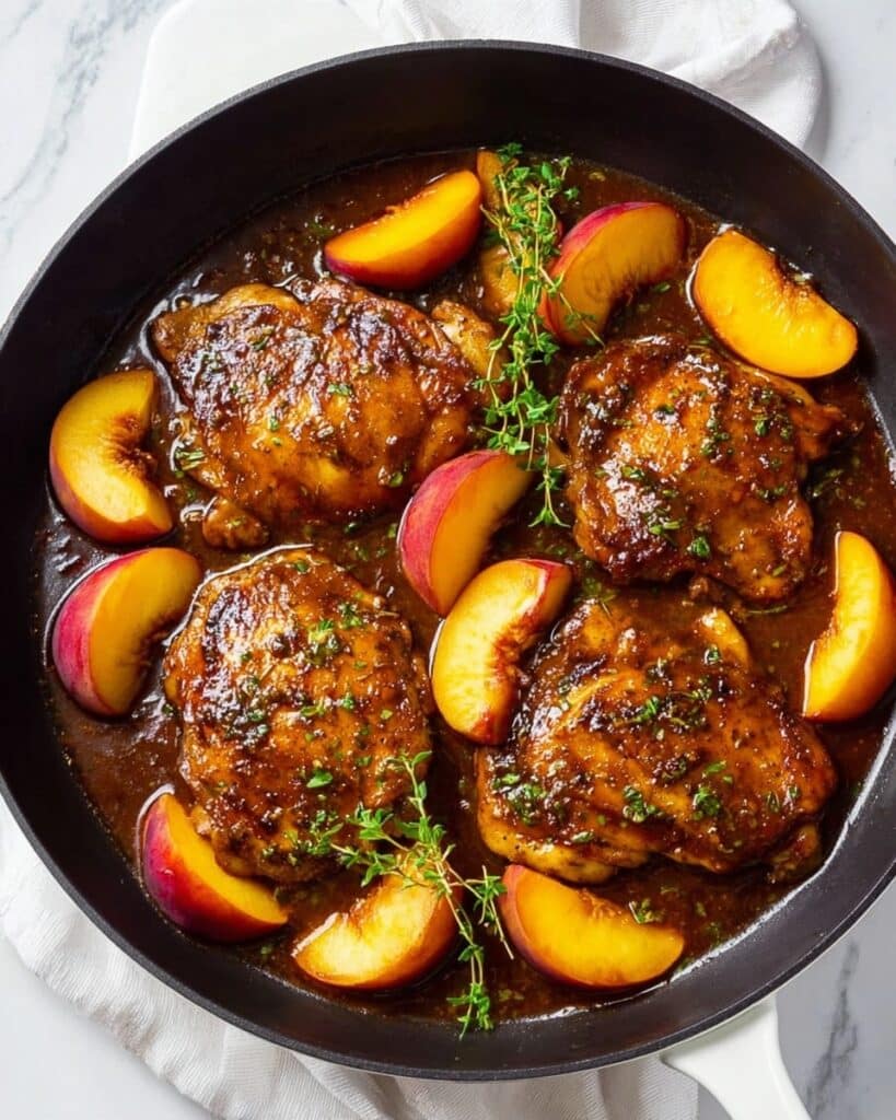 Sweet and Savory Peach Chicken with Balsamic Sauce and Burrata Recipe