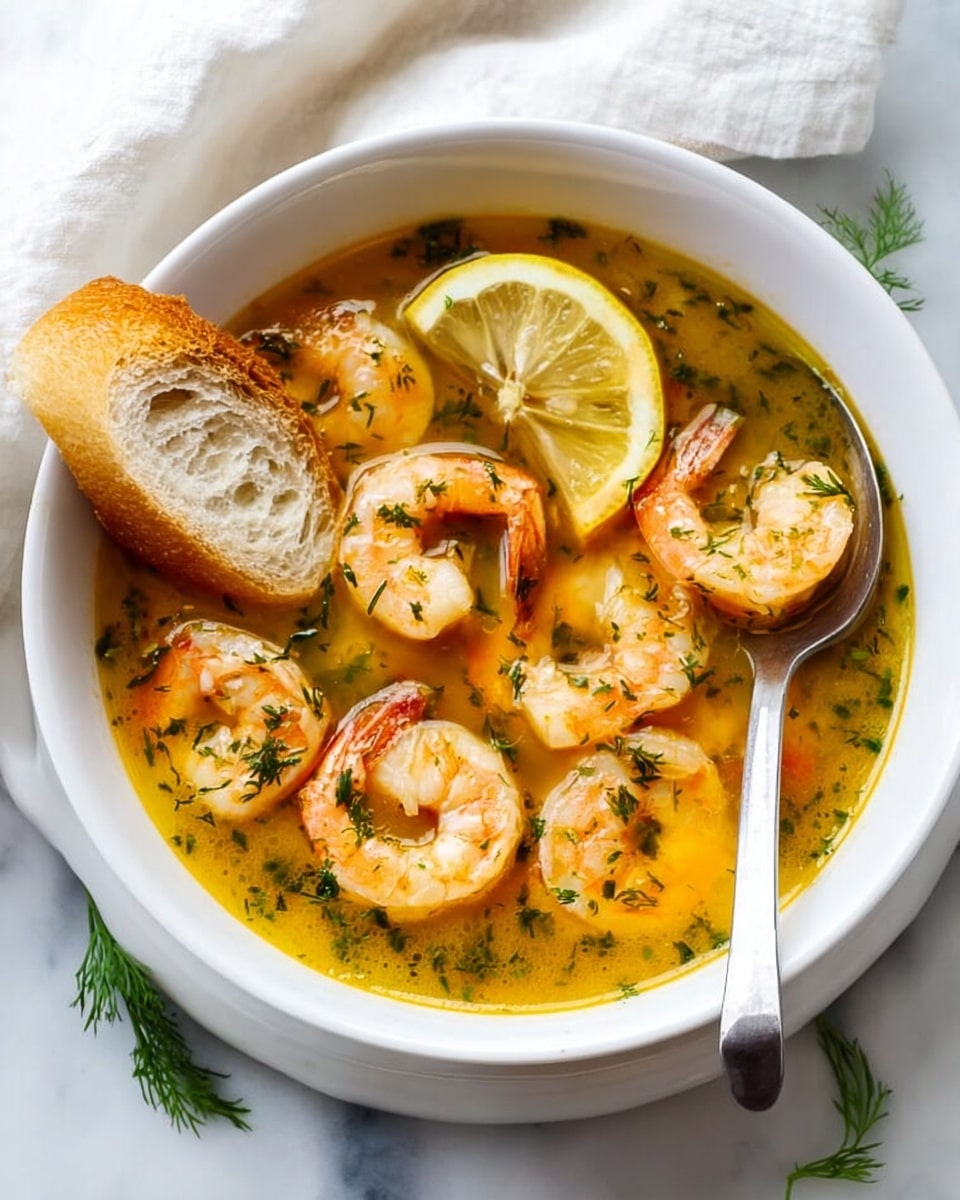 Two side-by-side images show a silver pot on a white marbled surface filled with shrimp cooking in a yellow sauce. The left pot has shrimp arranged evenly around three soft white cubes in the center, floating in a smooth yellow sauce. The right pot shows the shrimp more cooked, arranged evenly with several thin lemon wedges added on top in the yellow sauce with green herb bits. photo taken with an iphone --ar 4:5 --v 7