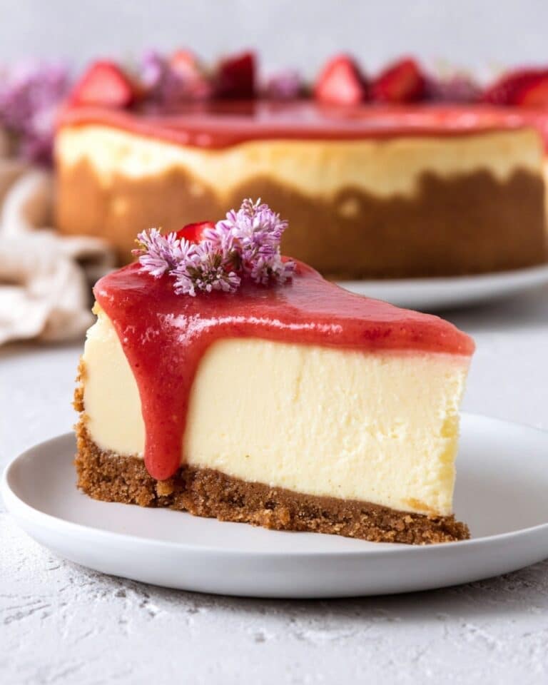 Guava Cheesecake with Guava Compote and Fresh Garnishes Recipe