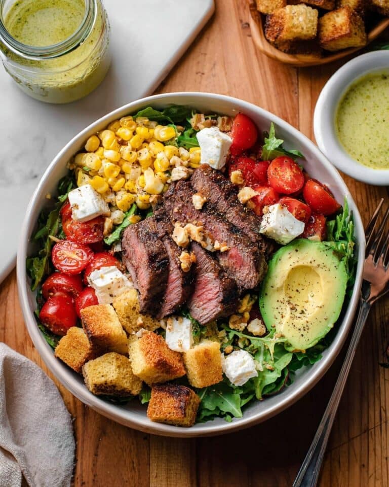 Arugula Steak Salad with Cornbread Croutons Recipe