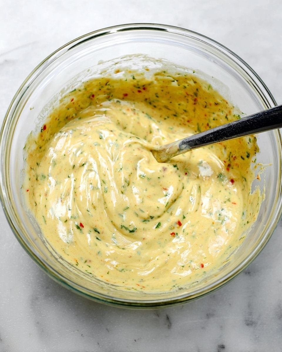A clear glass bowl holds a mix of ingredients arranged in separate sections. On the left, there is a bright green layer of finely chopped parsley. Next to it, a pale yellow layer of finely grated zest. On the right side, there is a combination of red chili flakes and dried small herbs, along with a dollop of creamy beige mustard. All the ingredients sit on top of a white liquid base that fills the bottom of the bowl. The bowl is placed on a white marbled surface. Photo taken with an iphone --ar 4:5 --v 7