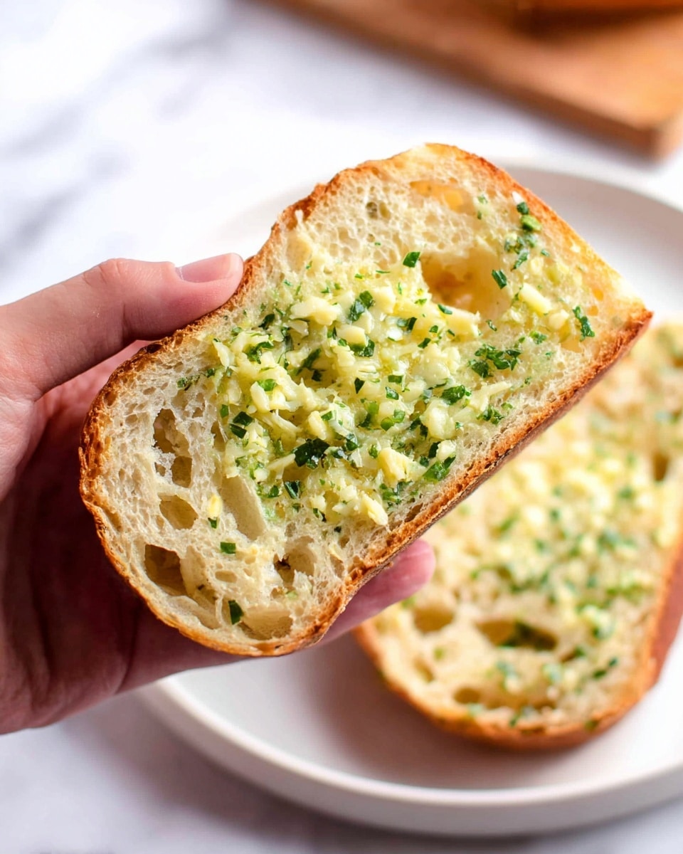 The image shows a single, cylindrical roll of light yellow herb butter with small green herb pieces mixed throughout. It is placed on a piece of white parchment paper, which lies on a wooden board. The background is a white marbled surface. In the blurred background, there is a glass container and a white plate with a golden brown baked item. photo taken with an iphone --ar 4:5 --v 7