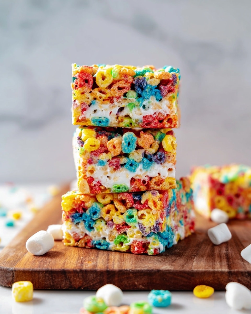 The image shows four different steps of making a colorful cereal treat. The first layer displays a white pot filled with melted white marshmallows and a wooden spoon stirring it. The second layer has the same pot with a smoother, creamier marshmallow mixture and the spoon resting inside. The third layer shows the pot now filled with bright, multicolored cereal pieces being mixed with the marshmallow by the wooden spoon. The fourth layer shows the cereal mixture topped with many small white marshmallows ready to be mixed in. The background is white marbled texture in all shots, and the wooden spoon is visible in each step. photo taken with an iphone --ar 4:5 --v 7