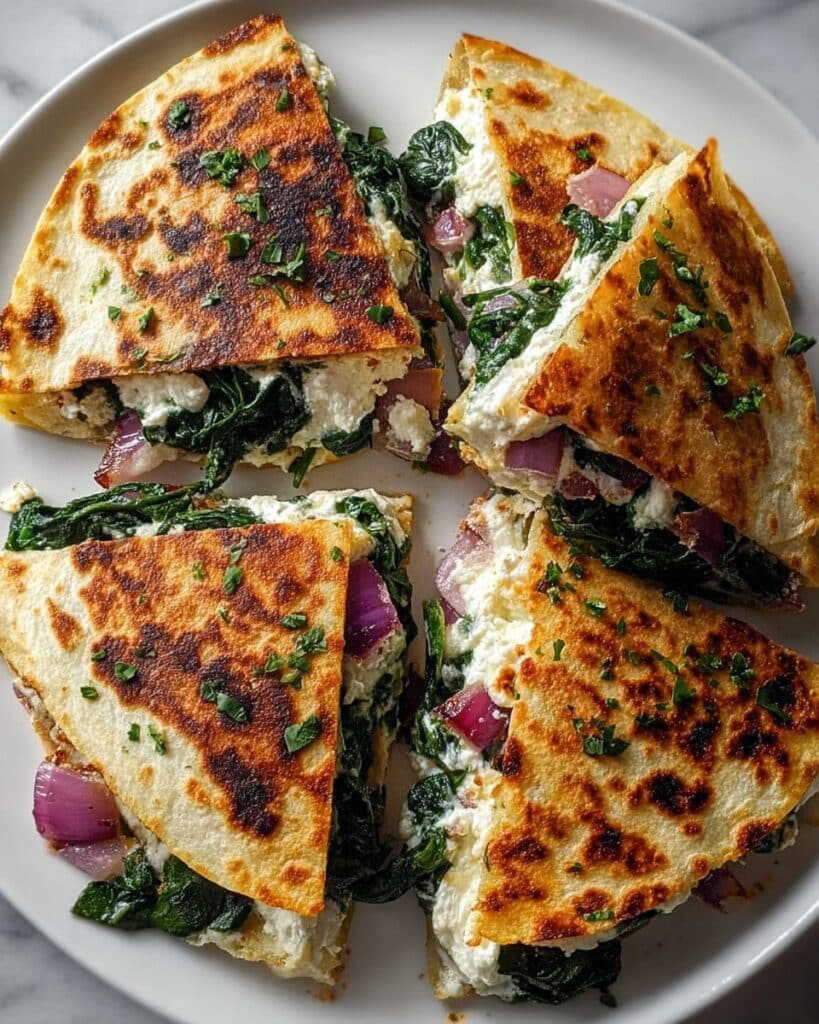 Mediterranean Spinach, Feta, and Mozzarella Quesadillas Recipe