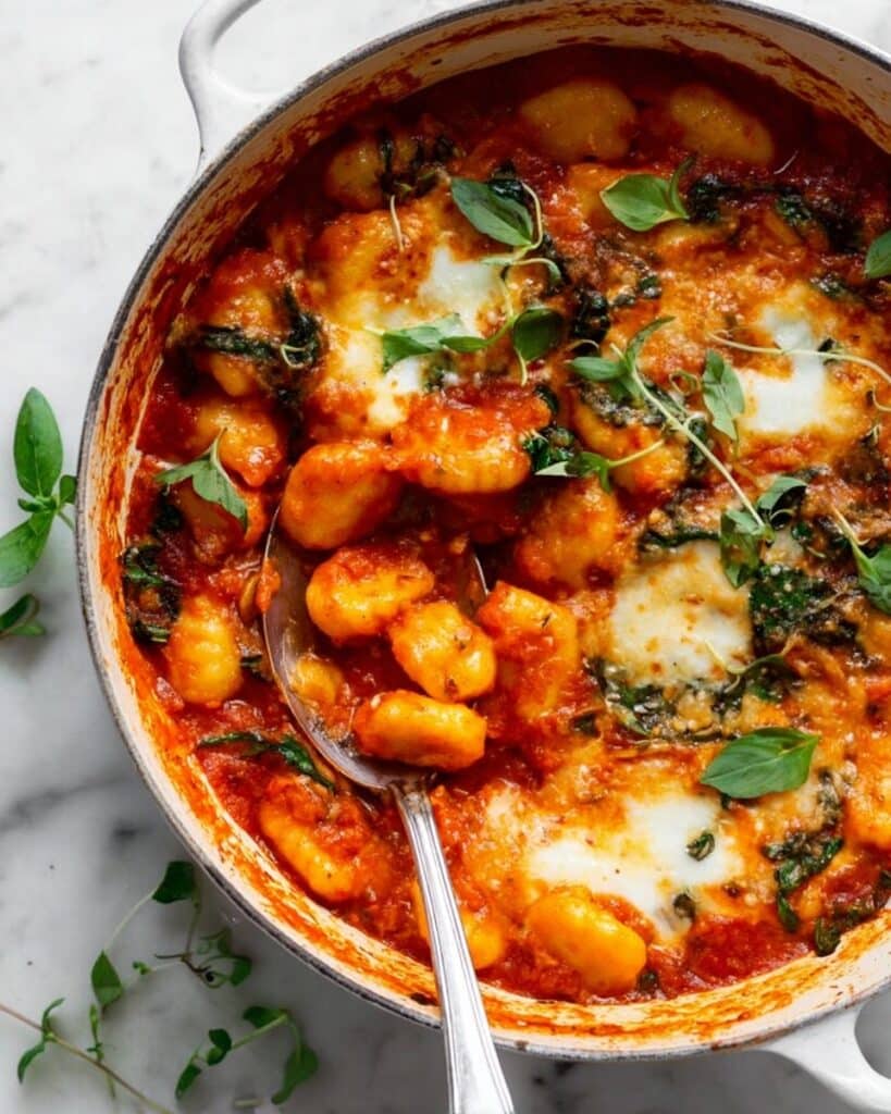 25-Minute Vegan Cheesy Baked Gnocchi with Beans Recipe
