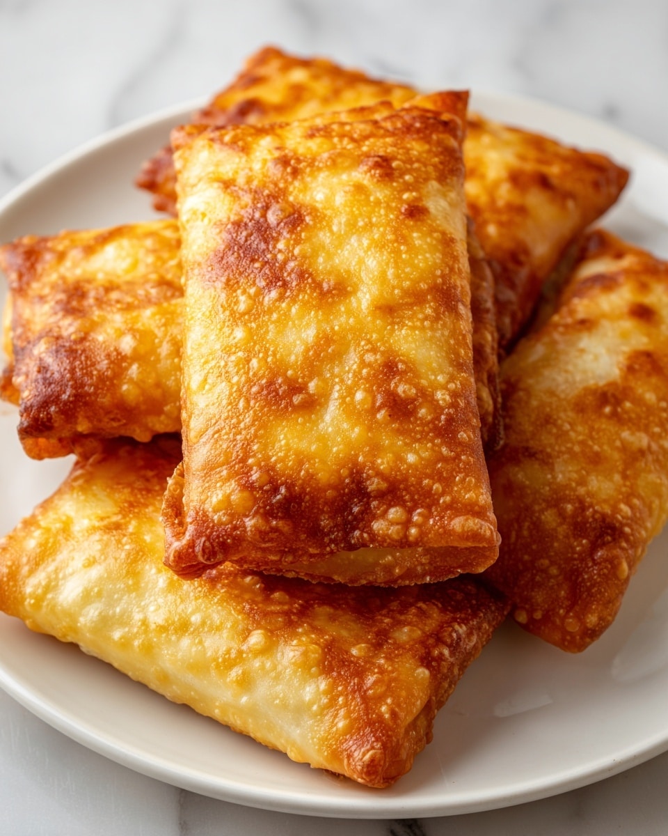 A white plate holds a stack of five fried rectangular pastries with a golden-brown, bubbly, and crispy surface. Each pastry shows different shades of golden color, from light yellow to deeper brown, highlighting their crunchy texture. The pastries are closely arranged, with one at the front center and the others layered behind it, all resting on a white marbled surface. photo taken with an iphone --ar 4:5 --v 7