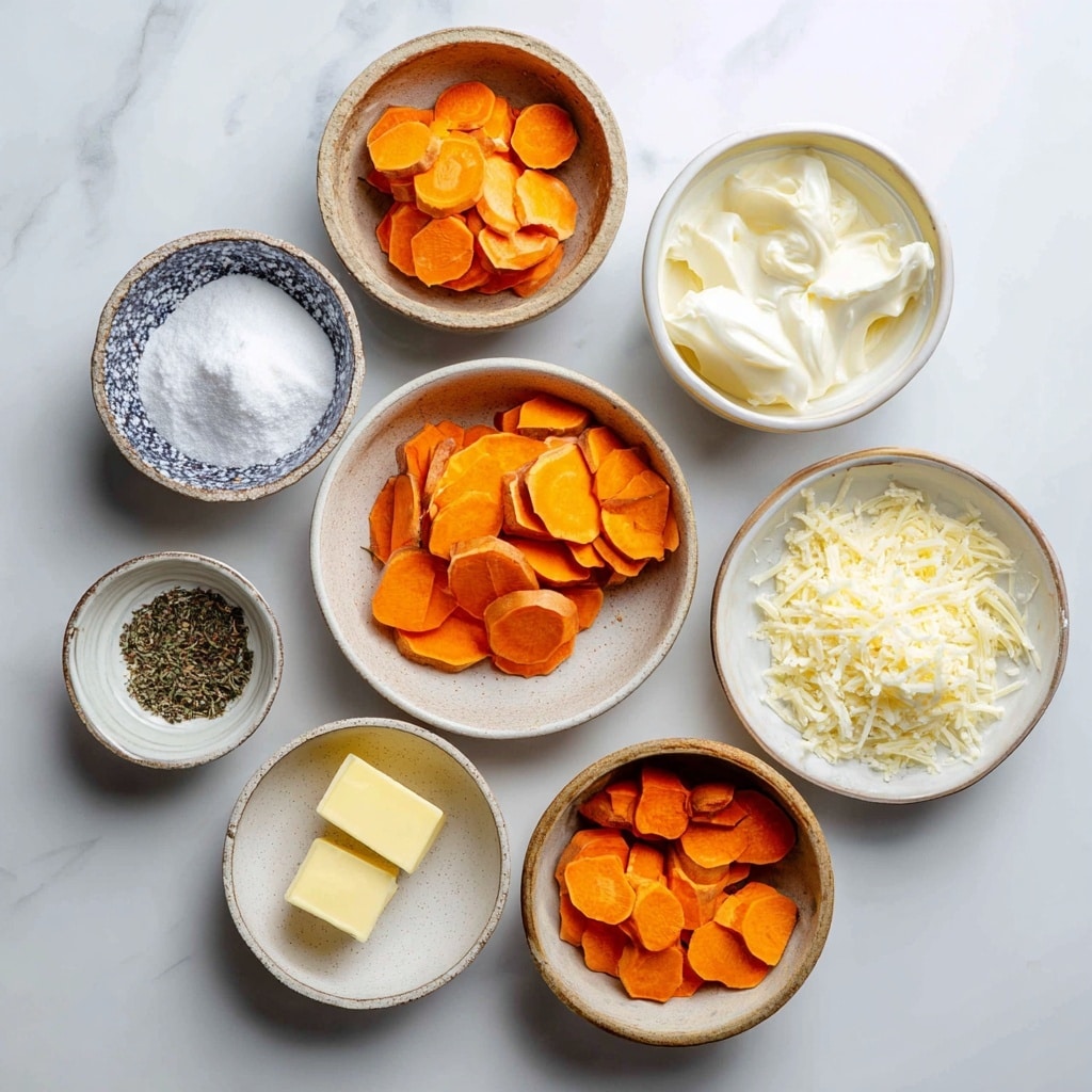 This image shows a close-up of a baked dish made of thin orange slices arranged in several rows, slightly overlapping each other in a white dish. The slices have a roasted look with brown edges and some crispy parts. Green herb sprigs are spread on top, adding color contrast. There are small black seasoning bits sprinkled over the whole dish, and a shiny golden glaze covers the slices, making the texture look soft and moist. The background is a white marbled texture. photo taken with an iphone --ar 4:5 --v 7