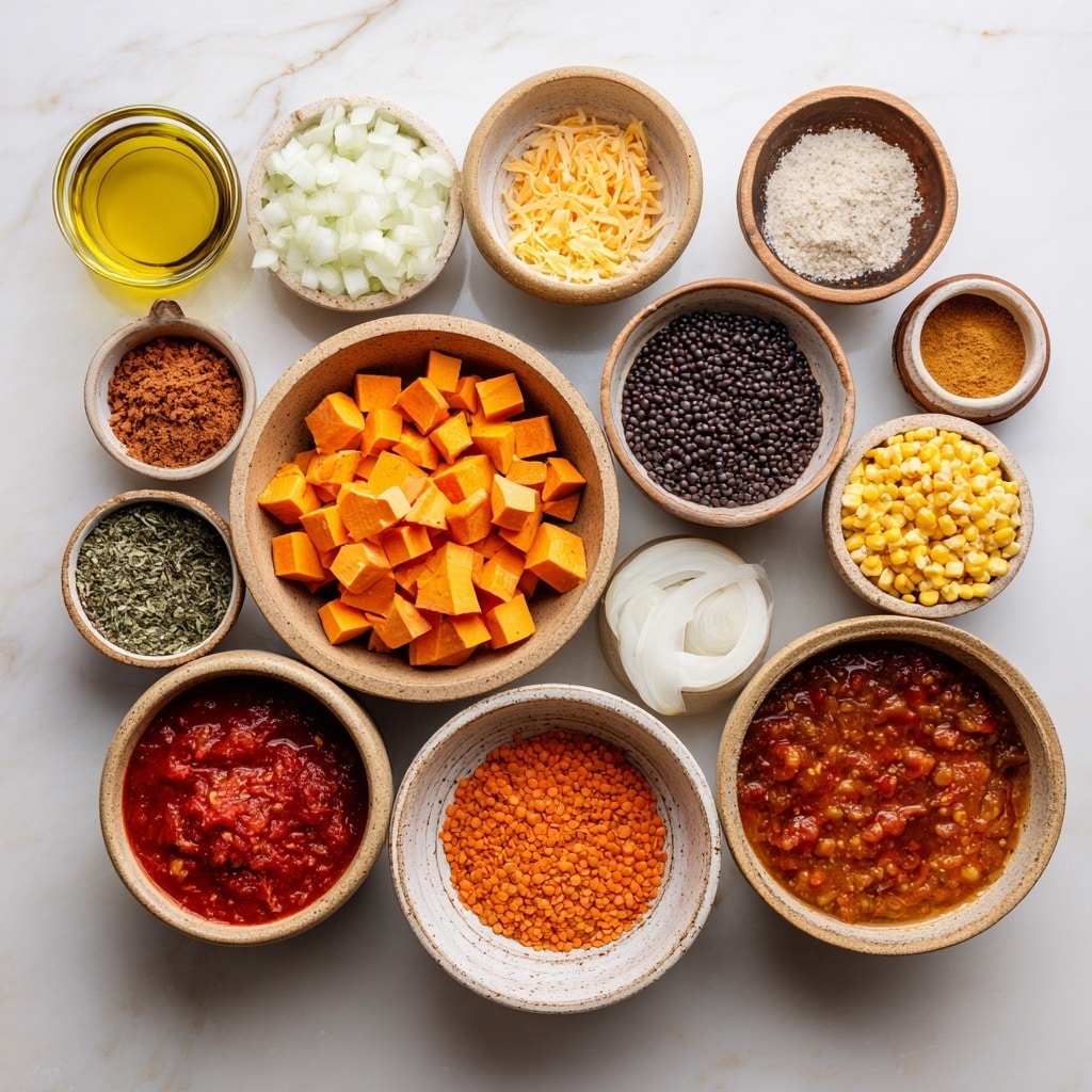 A close-up view of a skillet filled with a cooked mix of lentils, black beans, yellow corn, and red bell pepper pieces, all lightly covered with melted white cheese, and sprinkled with chopped green herbs. The wooden spoon lifts a scoop of this colorful, chunky mix showing the texture of each ingredient clearly. The skillet is white, sitting on a white marbled surface. Photo taken with an iphone --ar 4:5 --v 7
