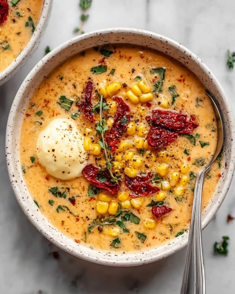 Sun Dried Tomato Corn Chowder with Goat Cheese Croutons Recipe
