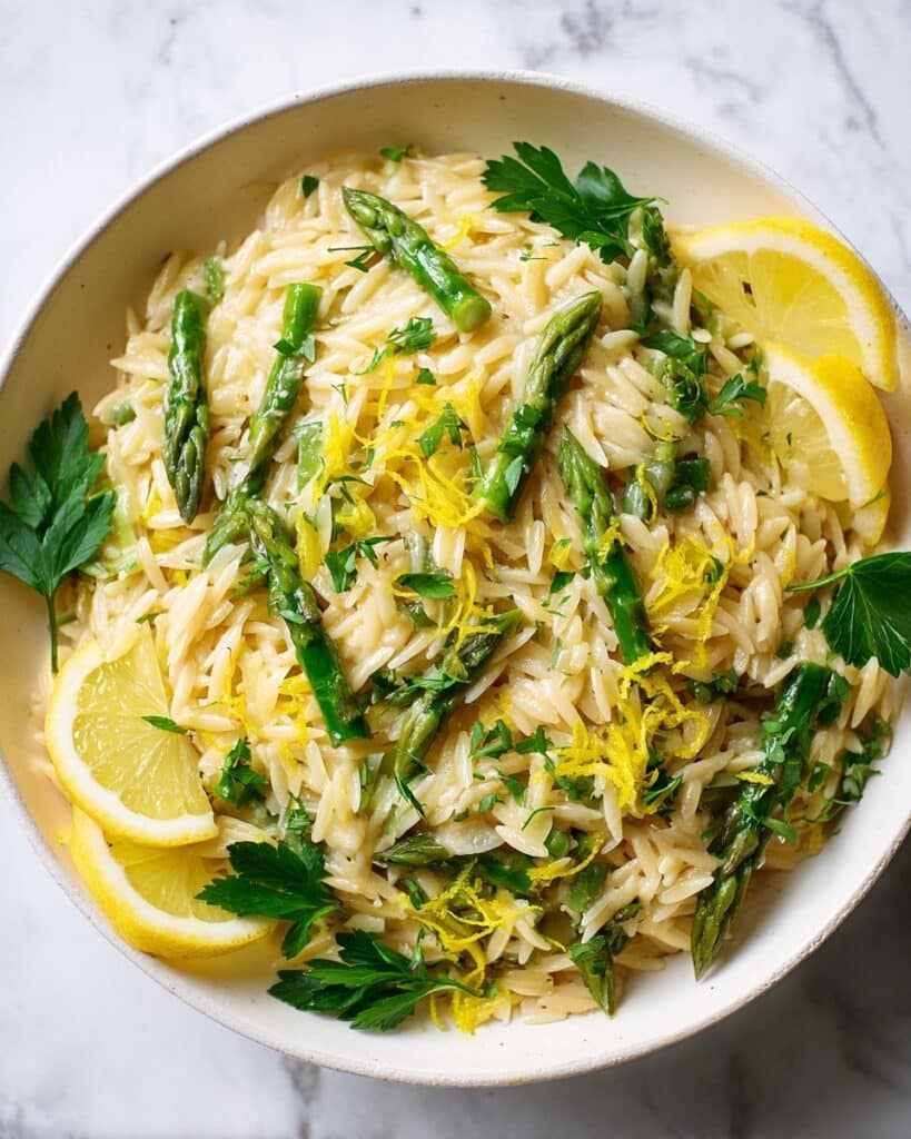 Lemon Parmesan Garlic Orzo with Asparagus Recipe
